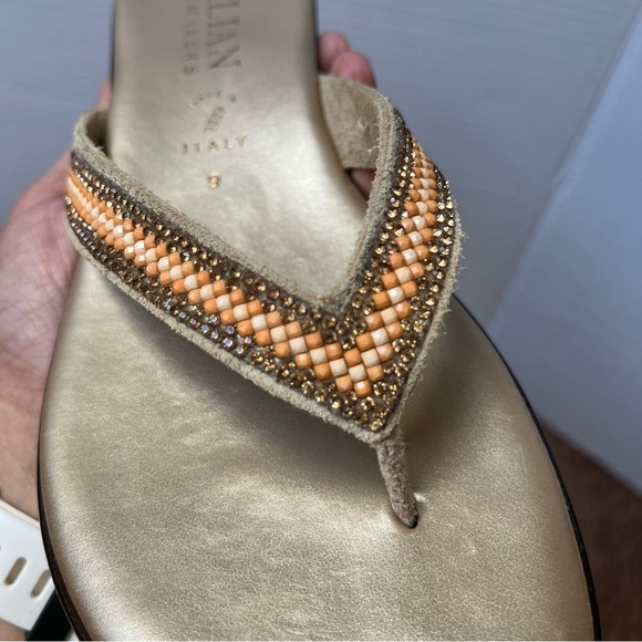 Italian Shoemakers Jewel Bead Gold Wedge Sandals Size 9 - Picture 10 of 13